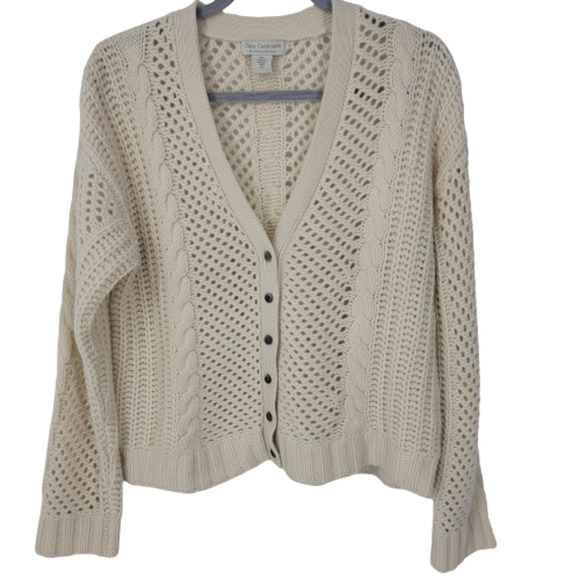 Oats Cashmere Women's Chunky Cable Knit Button Close V-neck Cardigan Size XS - Picture 2 of 10